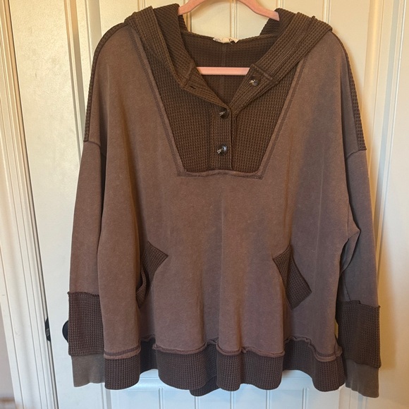 easel Sweaters - Easel Two-Tone Brown Mineral Wash Hooded Sweater